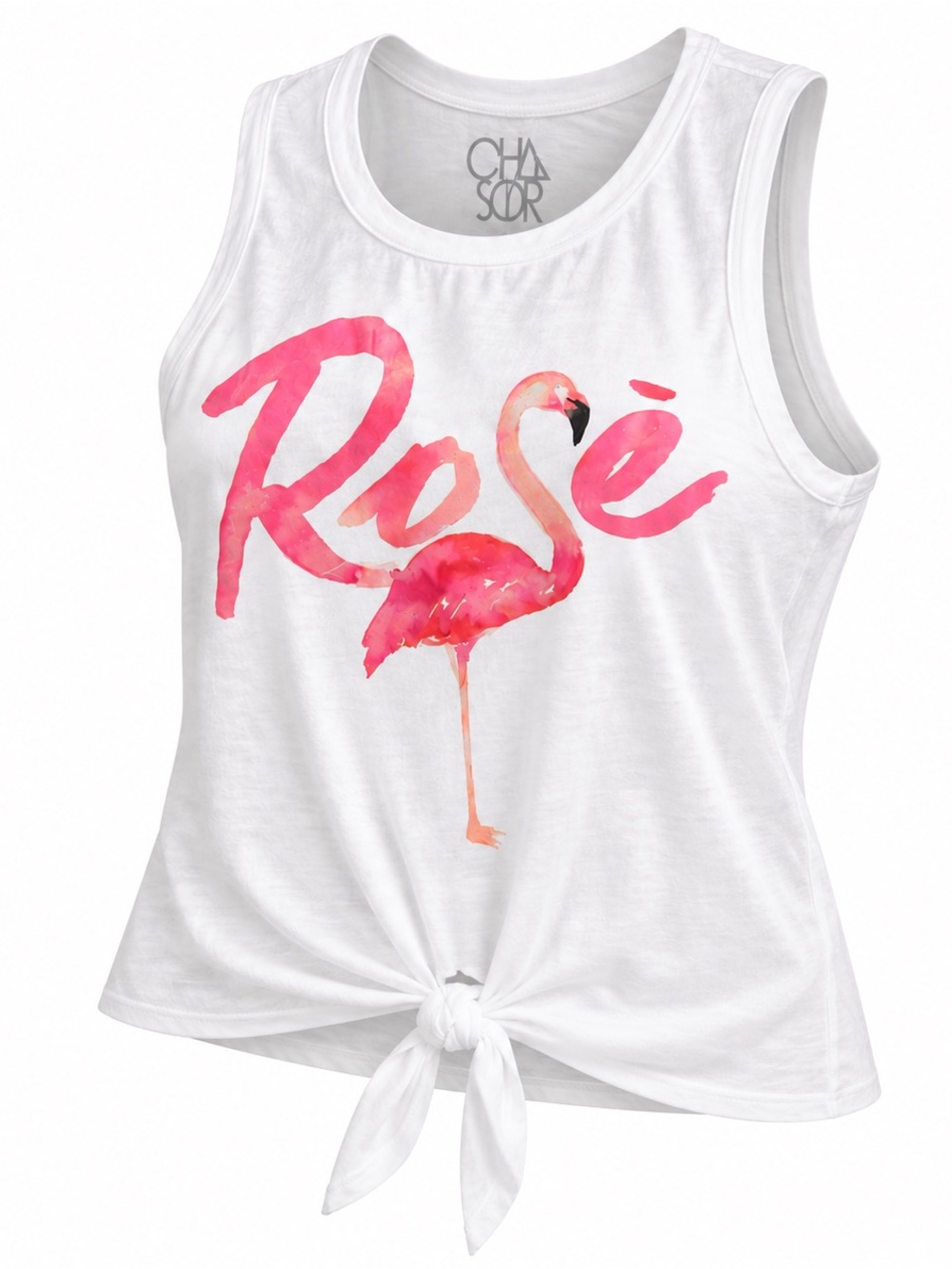 Chaser White Tie-Front Tank with Pink 'Rosé' Flamingo Graphic